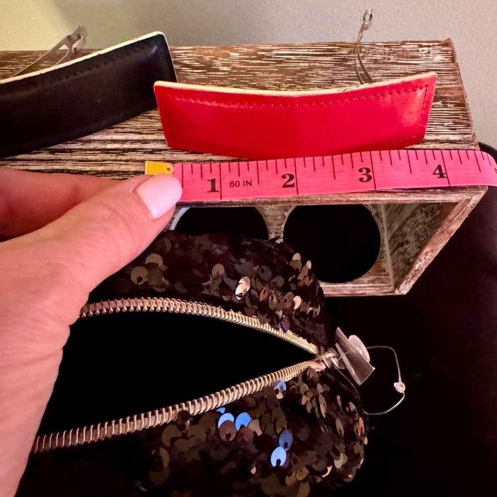 NWT NOBO black sequined bag & genuine leather hair accessories in red & black - Picture 7 of 11